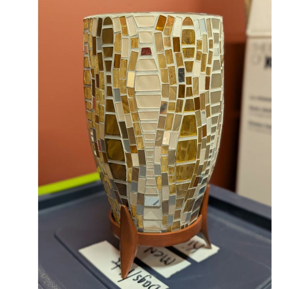 Partylite Vienna Hurricane Mosaic Candle Holder Vase with Rock Gems Stand P91654